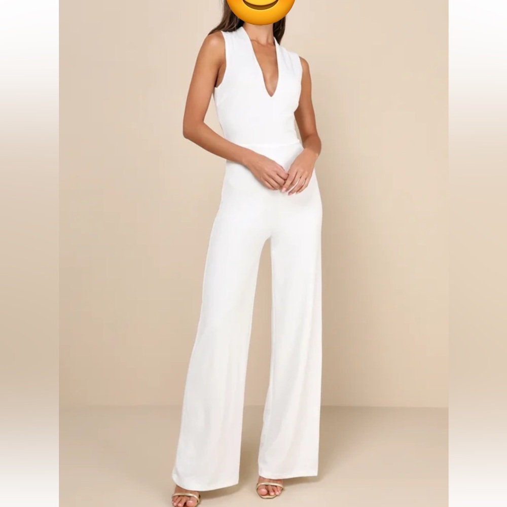 Lulu's White Plunging V-Neck Jumpsuit